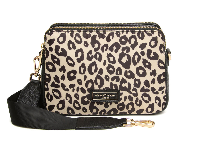 Alice Wheeler Dual Double Zip Crossbody Bag Leopard