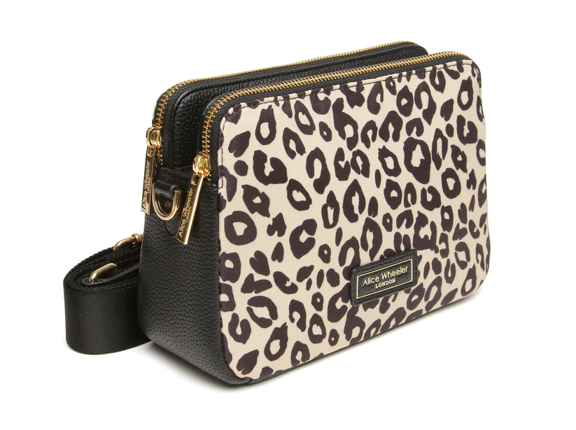 Alice Wheeler Dual Double Zip Crossbody Bag Leopard
