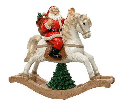 Decoris Santa Rocking Horse White & Red 18cm x 58cm x 50cm