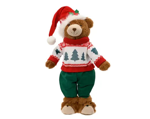 Decoris Standing Plush Bear Red & Brown 28cm x 13cm x 47cm