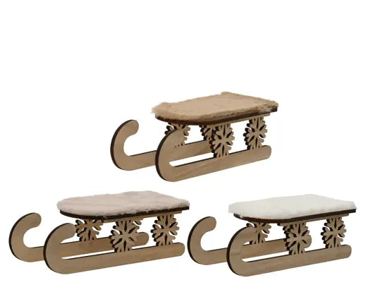 Decoris Wooden Sleigh with Faux Fur Top 29.5cm