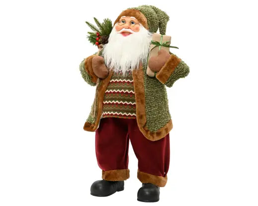Decoris Standing Moss Green Santa With Gift 60cm