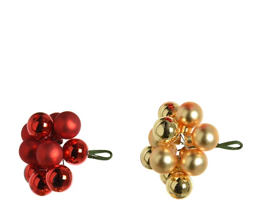 Kaemingk Baubles On Wire Glass Shiny & Matt Mix Red or Gold Single Assorted