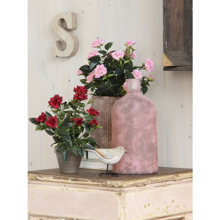 Mica Artificial Red Rosebush n Grey Pot 33cm