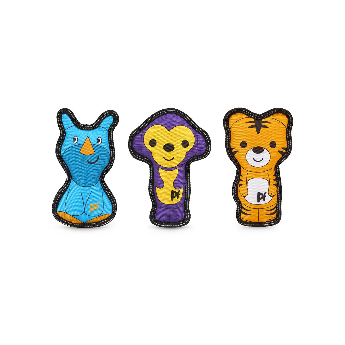 Petface Buddies Rhino Tiger & Monkey Singles Dog Toys