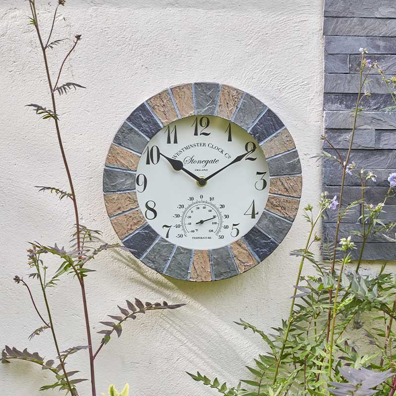 Smart Garden 10in Stonegate Slate Wall Clock & Thermometer