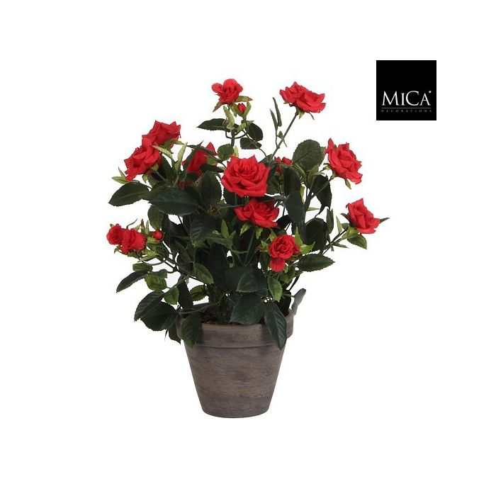 Mica Artificial Red Rosebush n Grey Pot 33cm