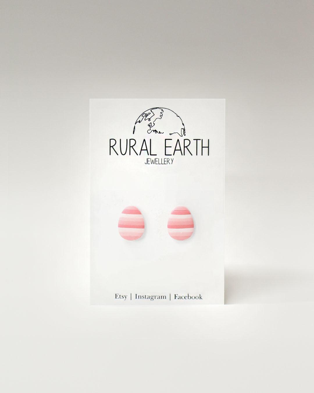 Rural Earth Pink Striped Egg Stud Earrings