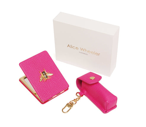 Alice Wheeler London Hot Pink Compact Mirror & Lipstick Holder Gift Set