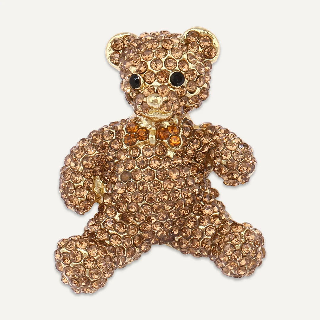 D&X London Teddy Bear Crystal Brooch In Gold-Tone