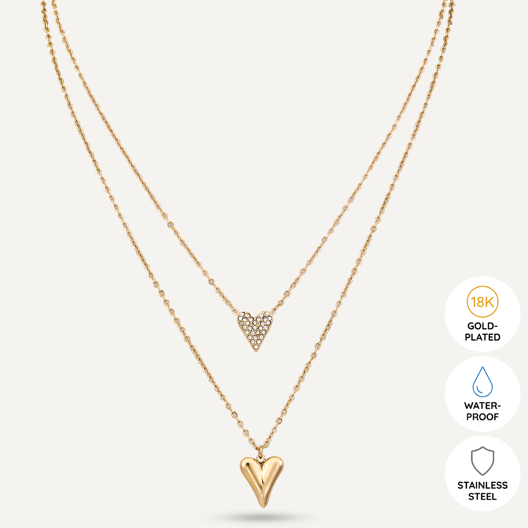 D&X London Vibes 18K Gold Plated Stainless Steel Clasp Heart Double Necklace