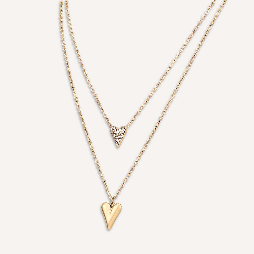 D&X London Vibes 18K Gold Plated Stainless Steel Clasp Heart Double Necklace