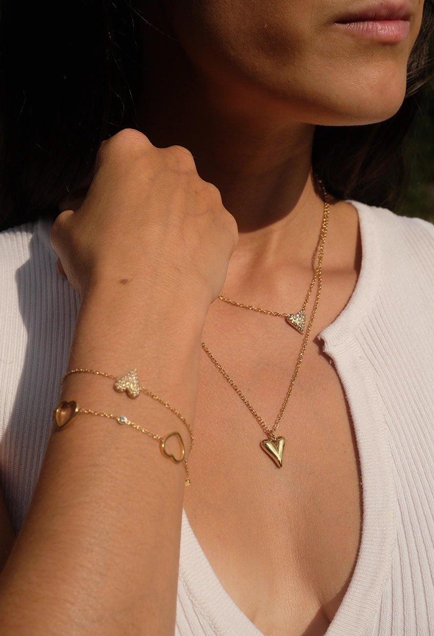 D&X London Vibes 18K Gold Plated Stainless Steel Clasp Heart Double Necklace