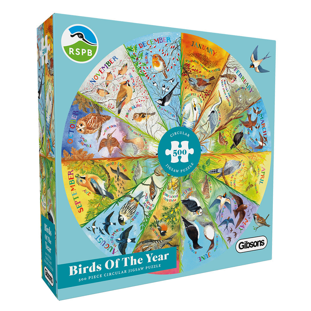 Gibsons RSPB: Birds of the Year 500 Piece Circular Jigsaw Puzzle