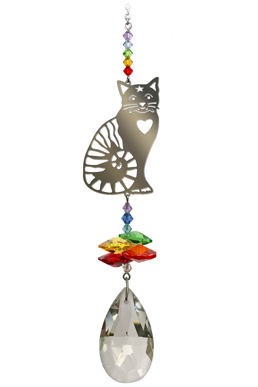 Wild Things Crystal Fantasy Sitting Cat Heart Rainbow