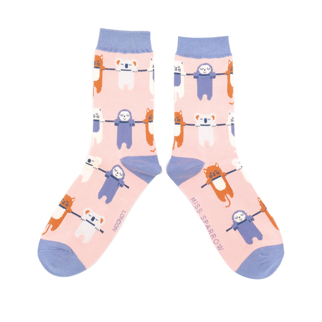 Miss Sparrow Hang in There Socks Dusky Pink