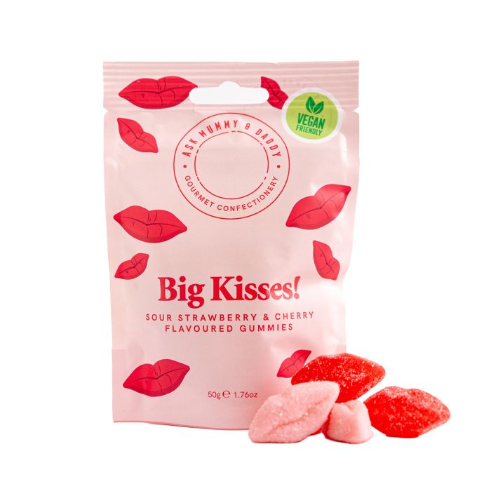 Vegan Big Kisses Strawberry & Cherry Gummies Pouch 50g