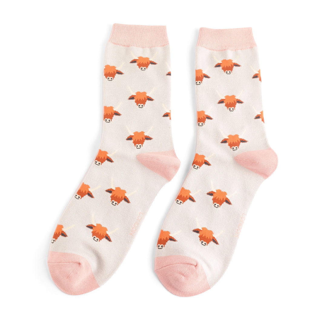 Miss Sparrow Highland Cows Socks Silver