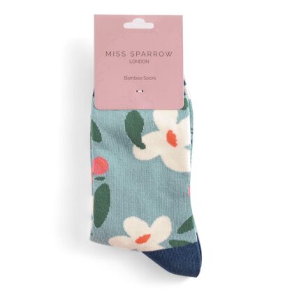 Miss Sparrow Falling Daisies Socks Duck Egg