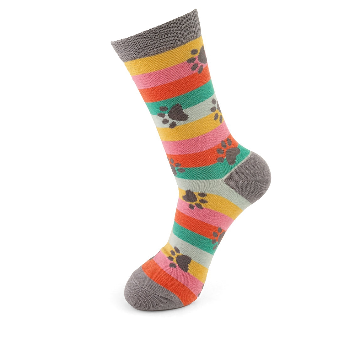 Miss Sparrow Paw Prints & Stripes Socks Bright