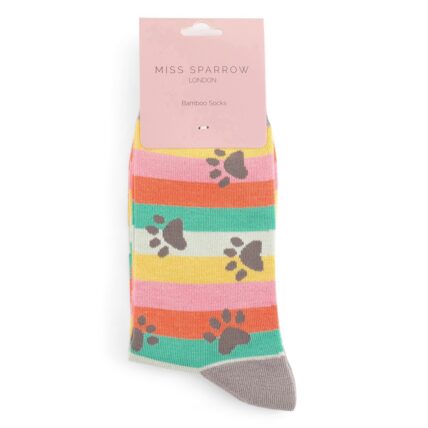 Miss Sparrow Paw Prints & Stripes Socks Bright