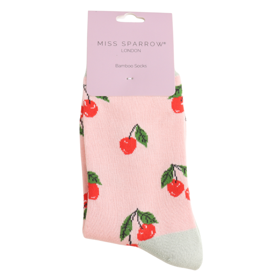 Miss Sparrow Cherries Socks Pale Pink