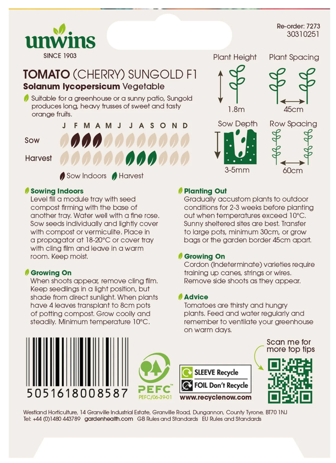 Unwins Cherry Tomato Sungold F1 Seeds