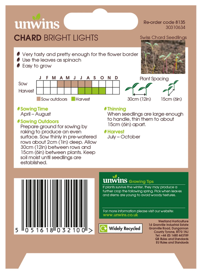 Unwins Swiss Chard Bright Lights Seeds