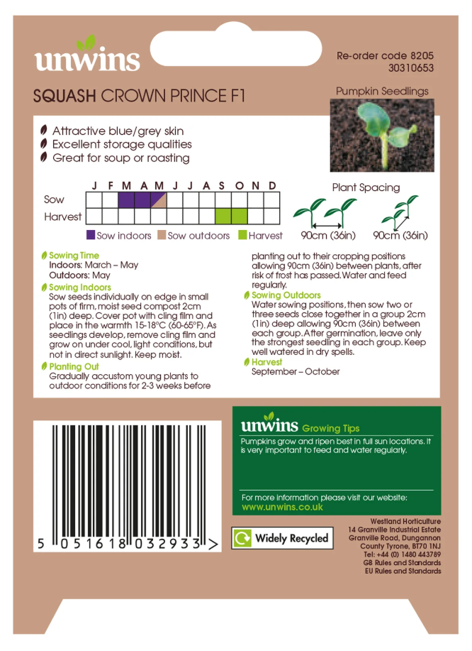 Unwins Pumpkin Crown Prince Seeds