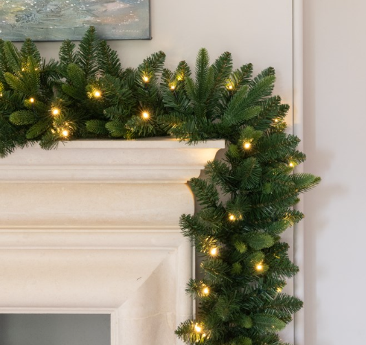 Faux Newhampton Pine Garland with Lights 9'