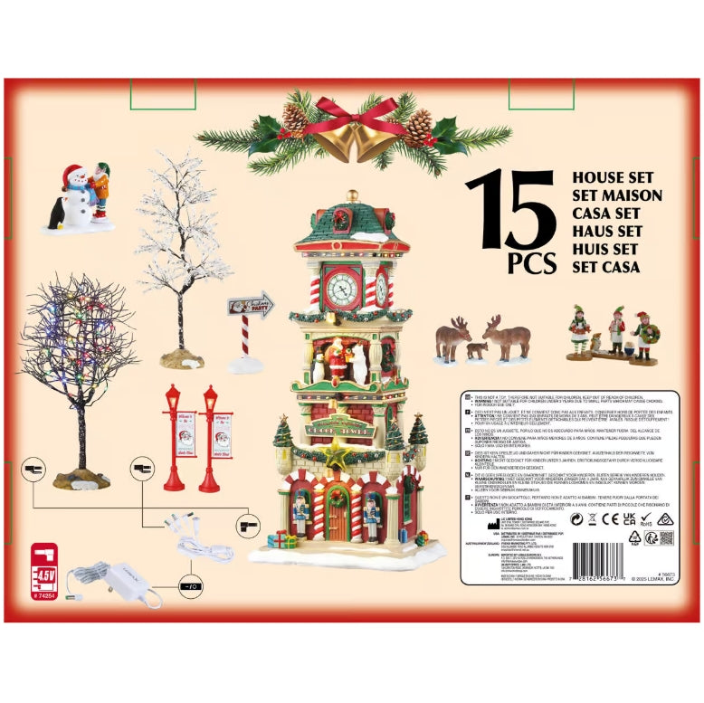 Lemax The Village Square Clock Tower Set With Adaptor 56673-UK