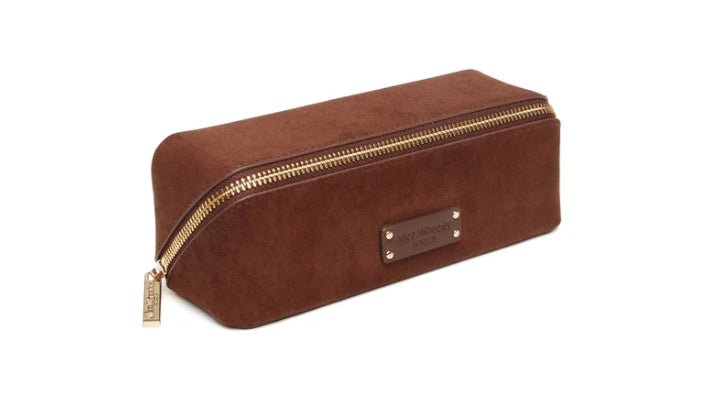 Alice Wheeler Kensington Suede Small Train Case Chocolate