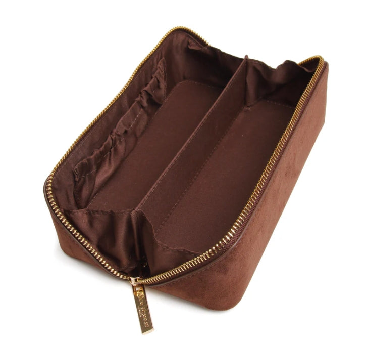 Alice Wheeler Kensington Suede Small Train Case Chocolate