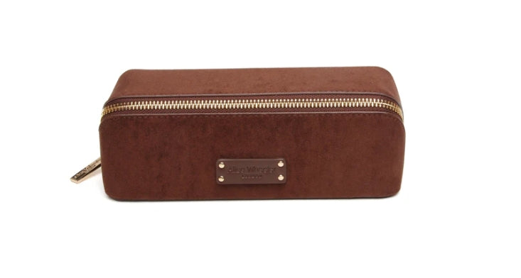 Alice Wheeler Kensington Suede Small Train Case Chocolate
