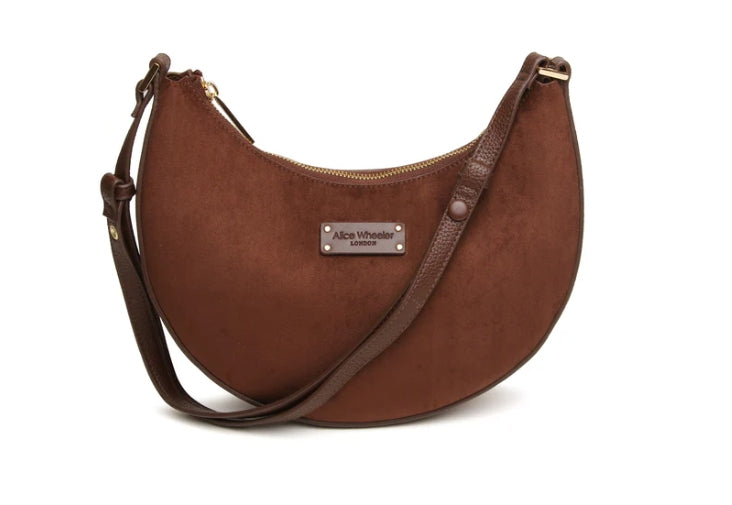 Alice Wheeler Kensington Suedette Shoulder & Crossbody Bag Chocolate