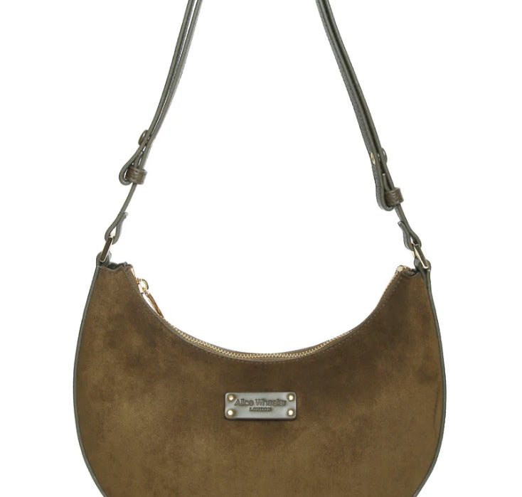 Alice Wheeler Kensington Suedette Shoulder & Crossbody Bag Olive