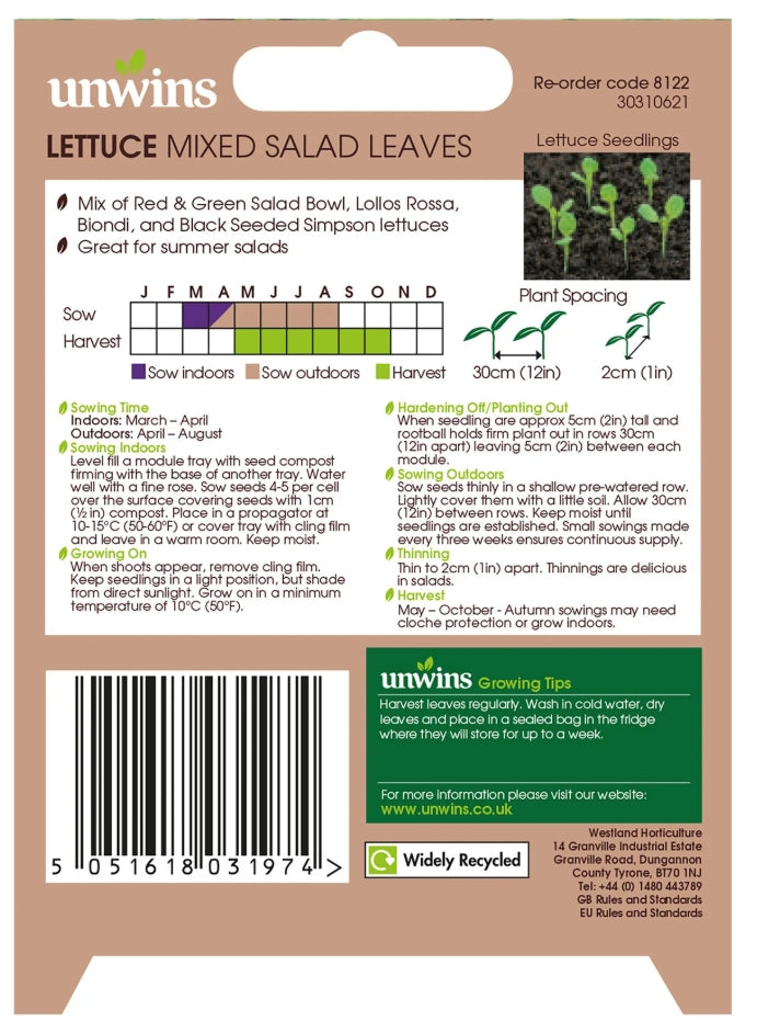 Unwins Lettuce Leaves Mixed Salad Leaves Seeds