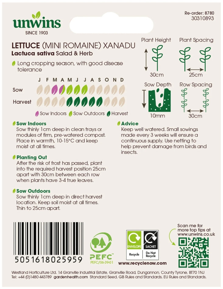 Unwins Mini Romaine Lettuce Xanadu Seeds