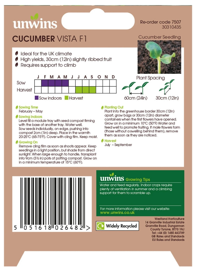 Unwins Cucumber Vista F1 Seeds