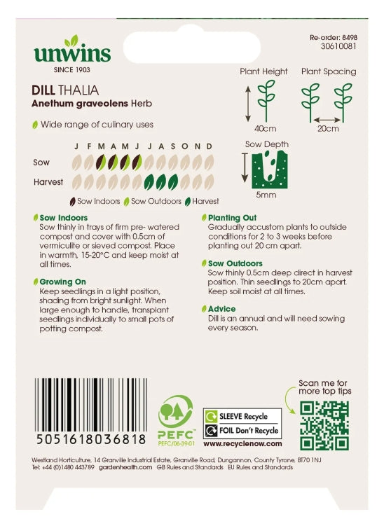 Unwins Organic Dill Thalia Seeds