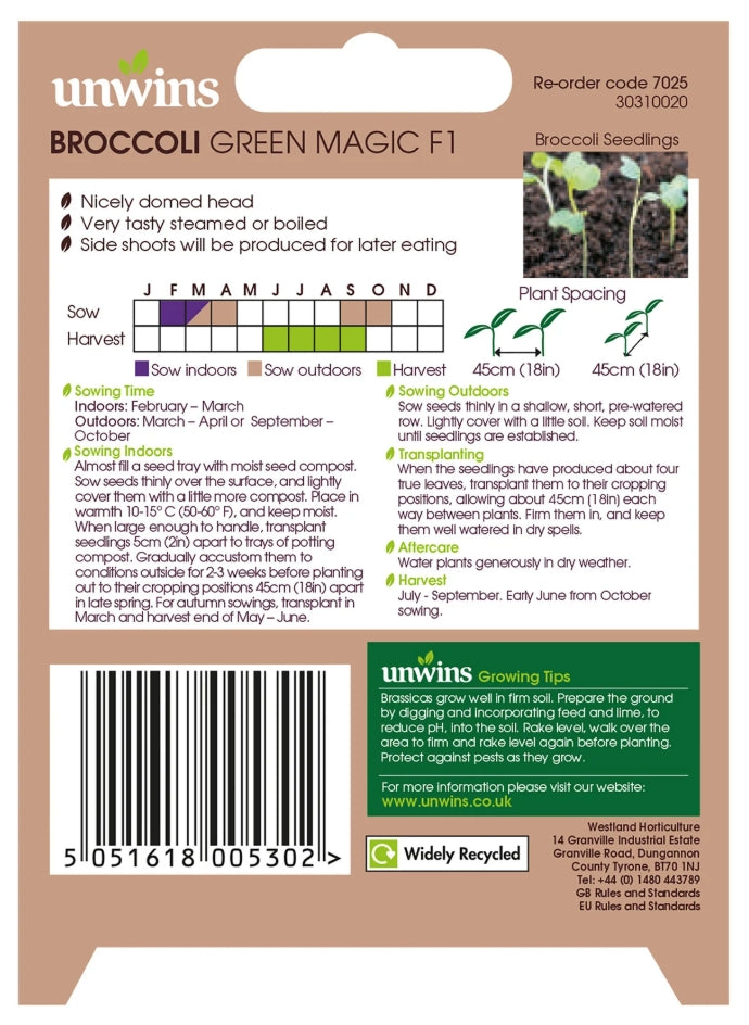 Unwins Calabrese Broccoli Green Magic F1 Seeds