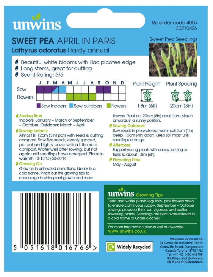 Unwins Sweet Pea April in Paris Seeds