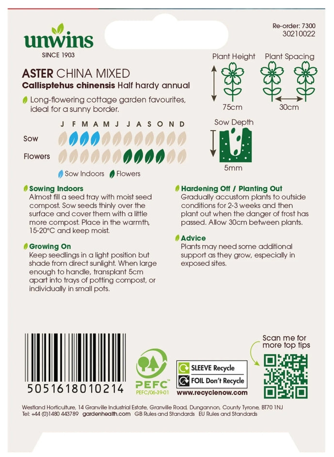 Unwins Aster China Mixed Seeds