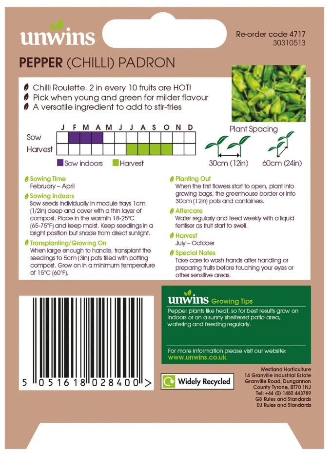 Unwins Chilli Pepper Padron Seeds