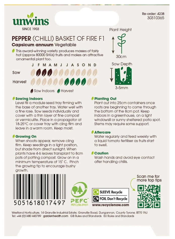 Unwins Chilli Pepper Basket Of Fire F1 Seeds