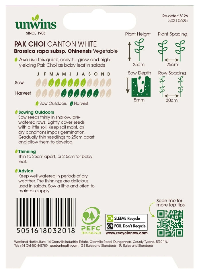 Unwins Pak Choi Canton White Seeds
