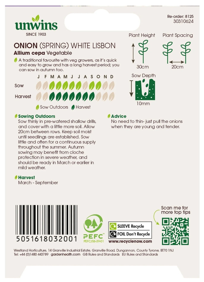 Unwins Spring Onion White Lisbon Seeds