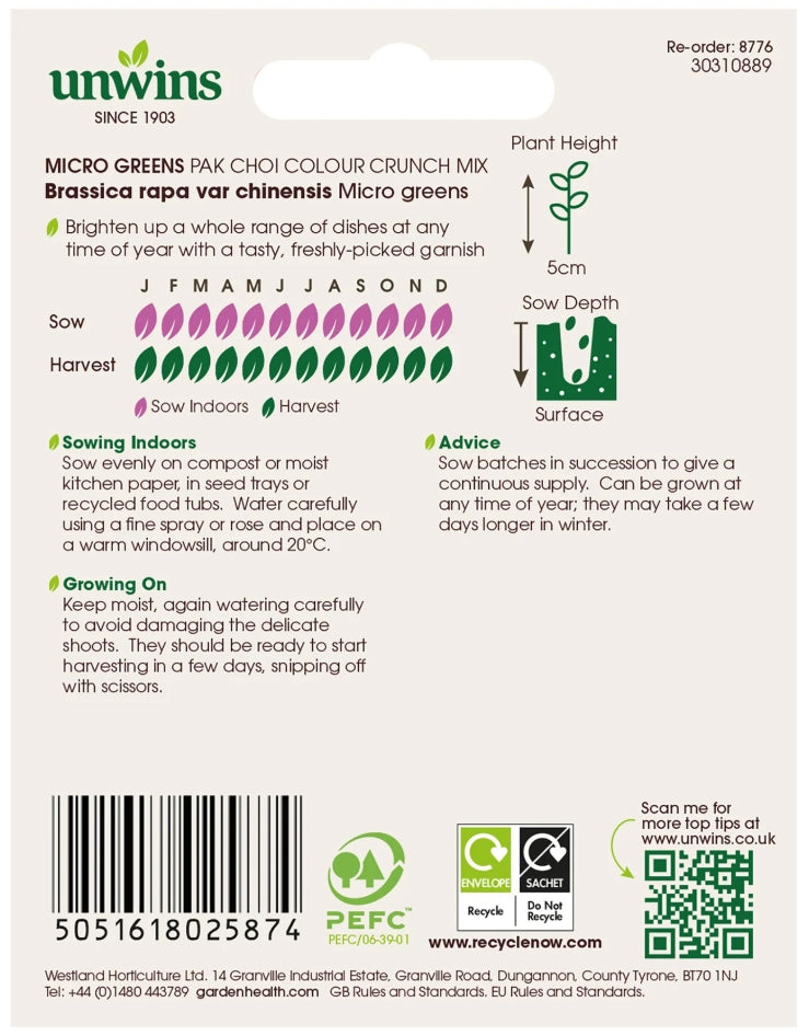 Unwins Micro Greens Pak Choi Colour Crunch Mix Seeds