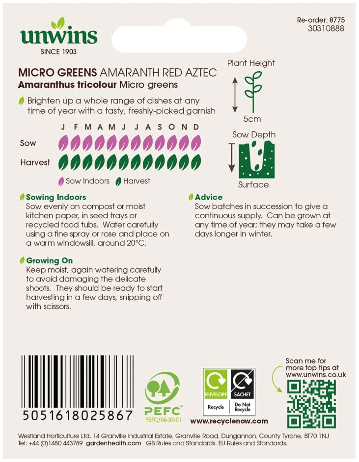 Unwins Micro Greens Amaranth Red Aztec Seeds