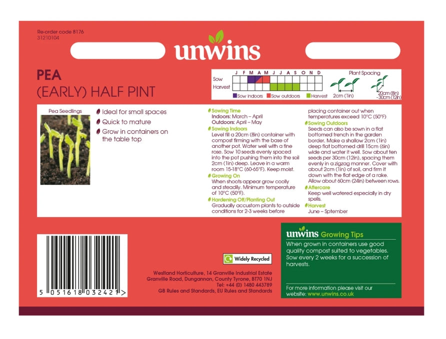 Unwins Early Pea Half Pint Seeds